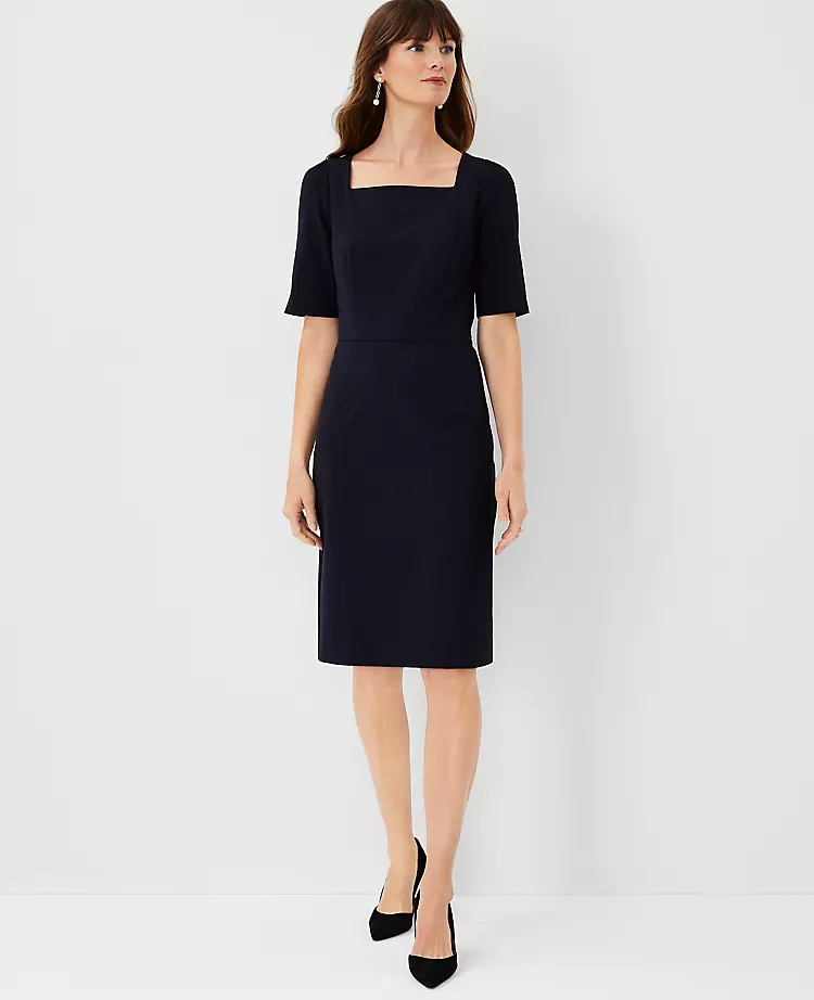 The Square Neck Sheath Dress In Seasonless Stretch
