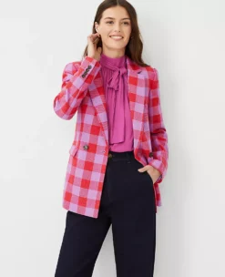 The Double Breasted Long Blazer In Plaid