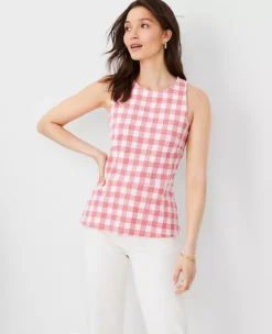 Plaid Textured Halter Shell