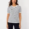 Striped Shoulder Button Sweater Tee