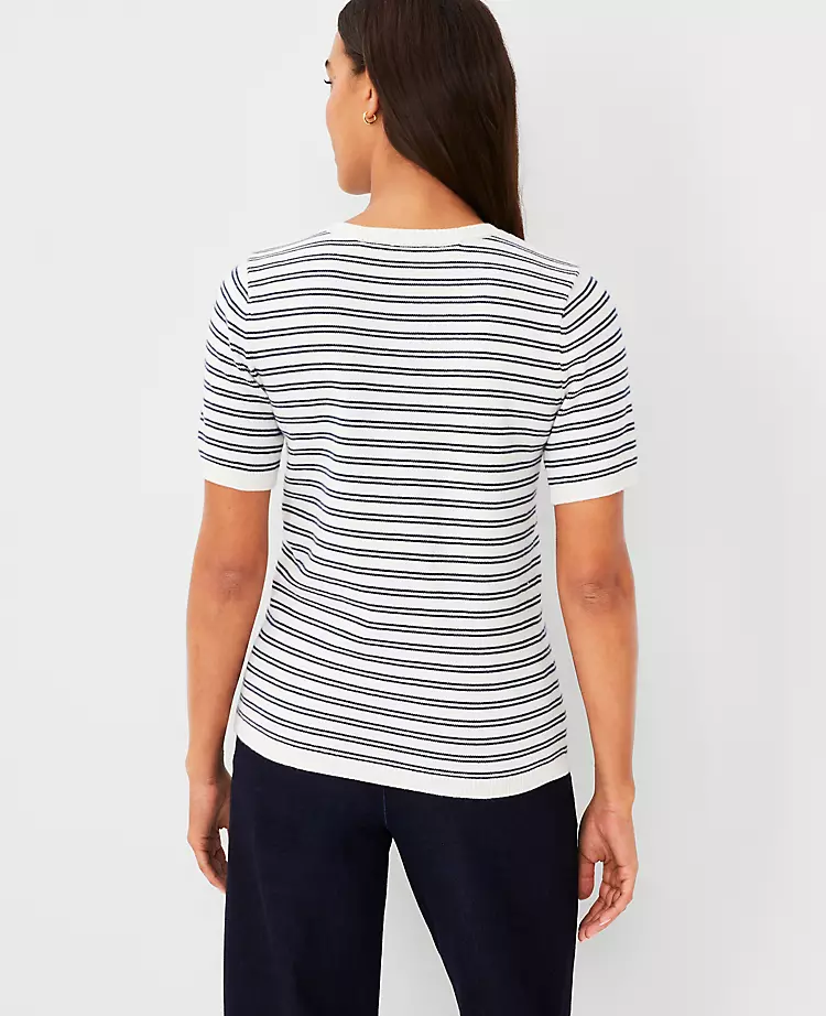 Striped Shoulder Button Sweater Tee - Image 2