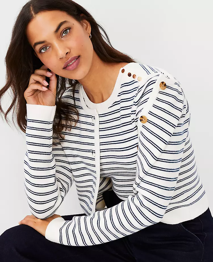 Striped Shoulder Button Sweater Tee - Image 3