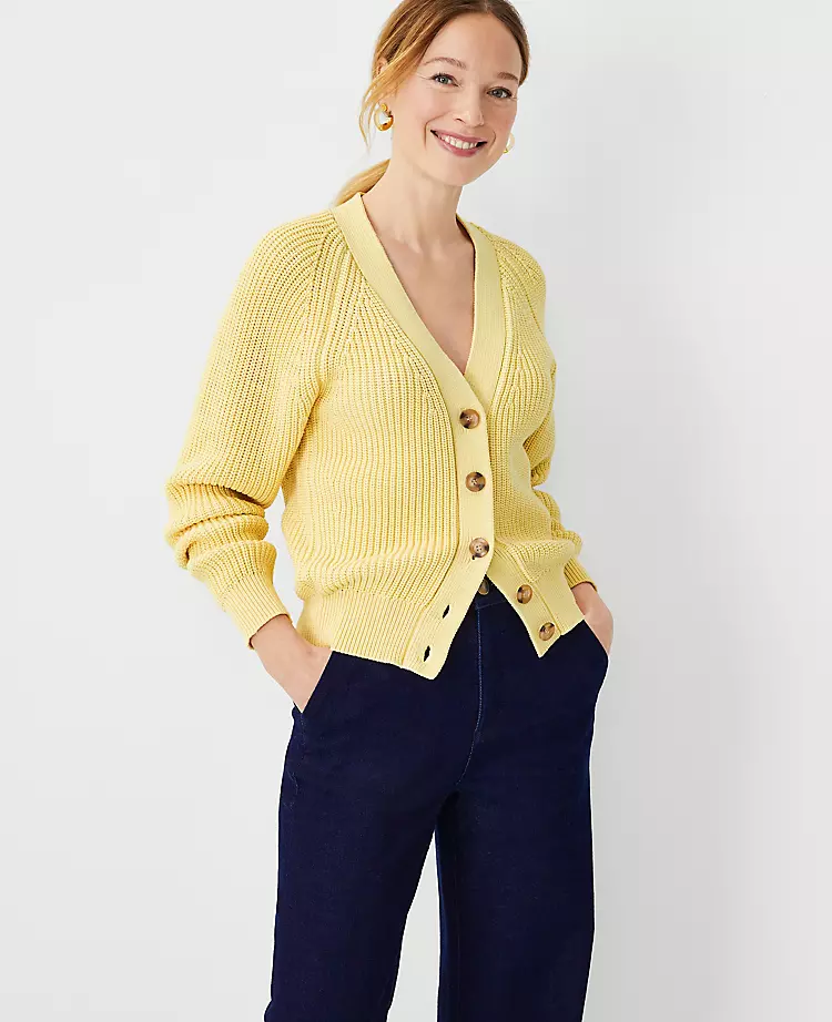 Ribbed Wedge V-Neck Cardigan 1 Ribbed Wedge V-Neck Cardigan