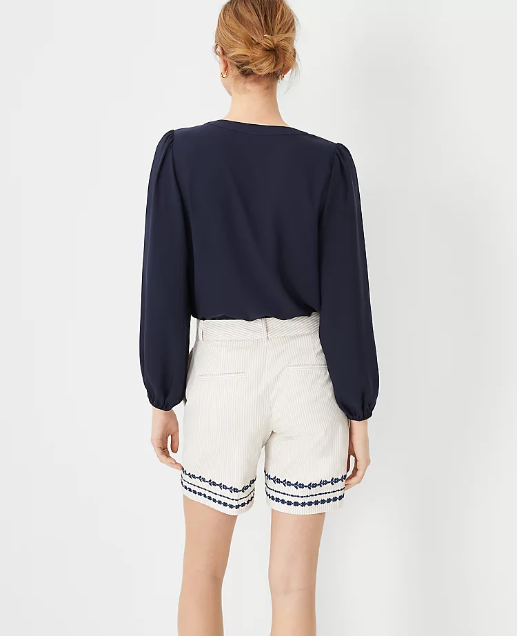 The Metro Short In Floral Embroidered Stripe - Image 2