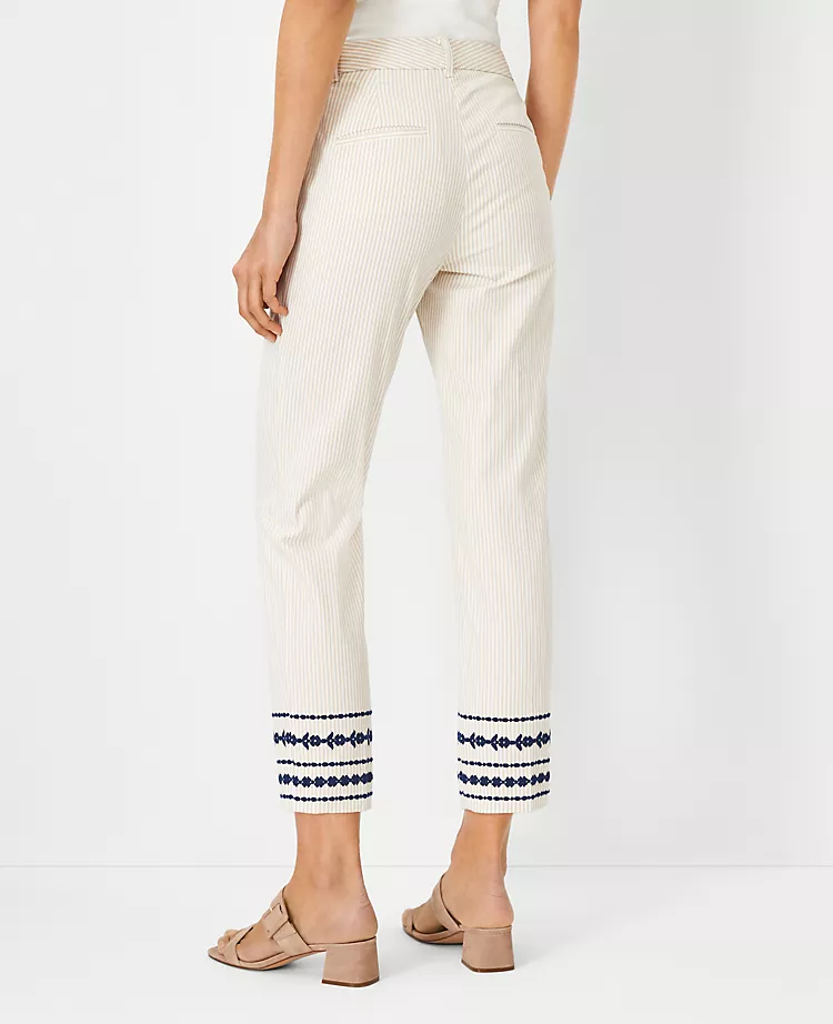 The Cotton Crop Pant In Floral Embroidered Stripe - Image 2