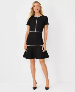 Contrast Trim Tweed Flounce Dress