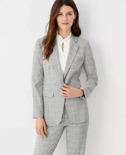 The Notched One Button Blazer In Plaid