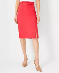 The Belted Pencil Skirt In Stretch Cotton