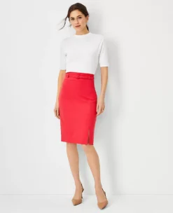 The Belted Pencil Skirt In Stretch Cotton -Outlet Modern Muse Closet Store 603983 6061 ALT2