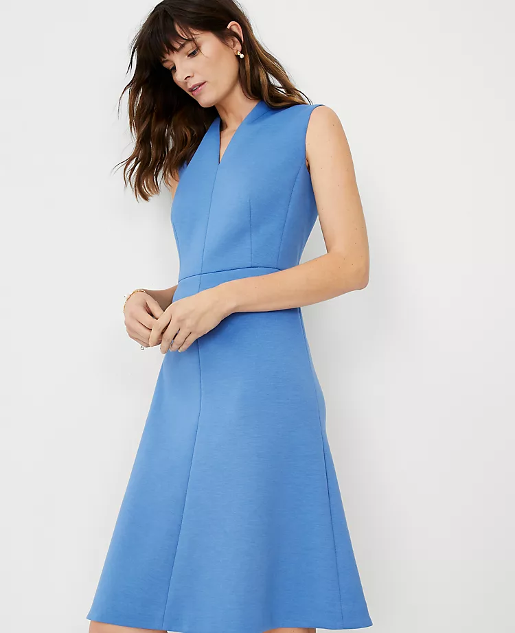The Sleeveless V-Neck Flare Dress In Double Knit - Image 3