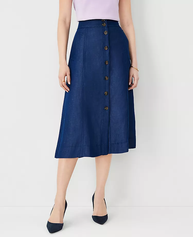 Button Front Midi Skirt