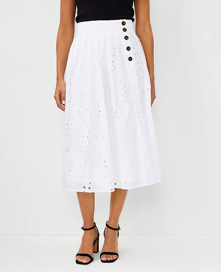 Eyelet Pleated Full Skirt