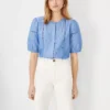 Chambray Pintucked Cutout Top