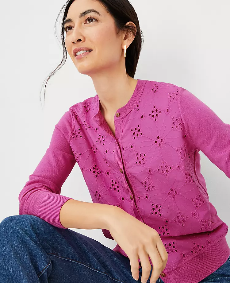 Mixed Media Eyelet Ann Cardigan 1 Mixed Media Eyelet Ann Cardigan