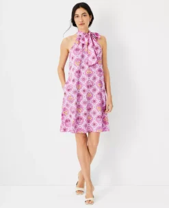 Tile Print Tie Neck Dress