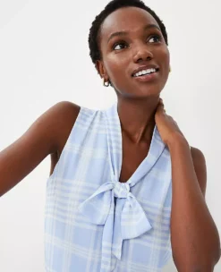 Plaid Bow Neck Shell