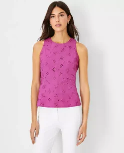 Eyelet Peplum Halter Shell