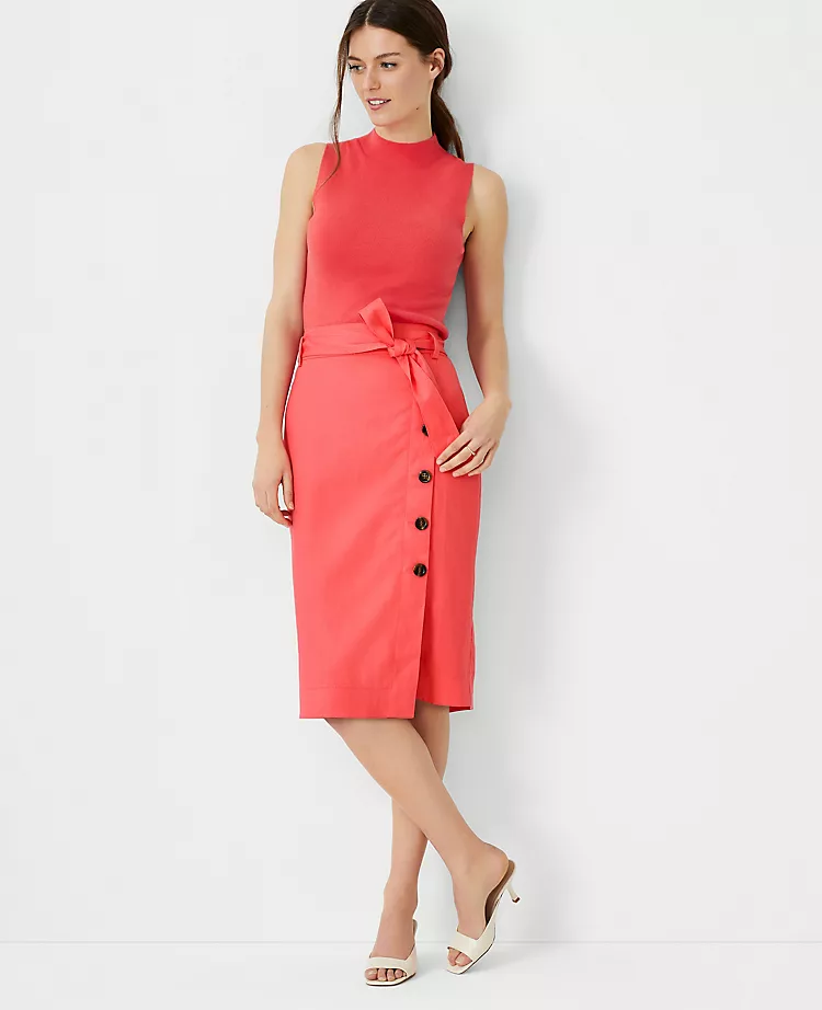 Button Wrap Tie Waist Pencil Skirt - Image 3