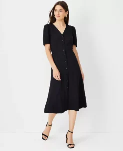 Twill Puff Sleeve Midi Dress