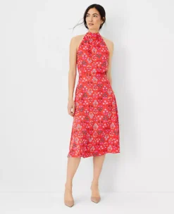Floral Tie Neck Flare Dress