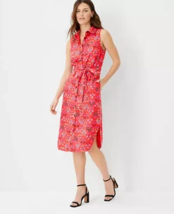 Floral Linen Blend Sleeveless Shirtdress