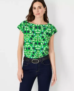 Floral Linen Blend Boatneck Top