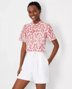 Eyelet Mock Neck Top