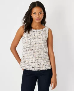 Multicolored Tweed Boatneck Shell