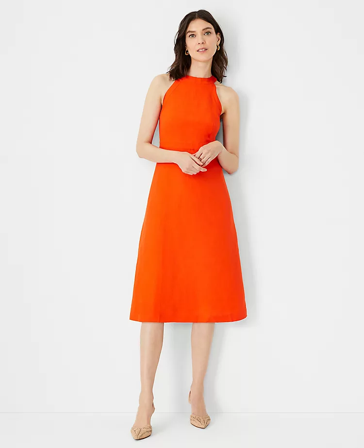 Linen Blend Halter Flare Dress
