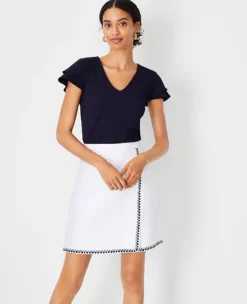 Ribbed V-Neck Flutter Sleeve Top