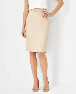 The Belted Seamed Pencil Skirt In Herringbone Linen Blend