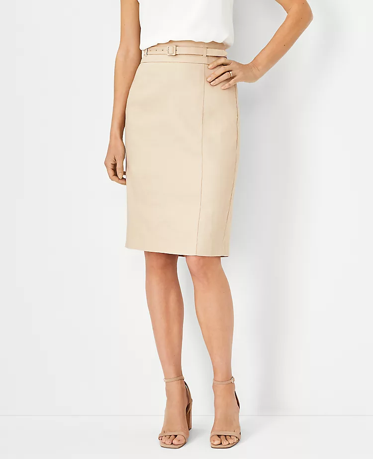 The Belted Seamed Pencil Skirt In Herringbone Linen Blend 1 The Belted Seamed Pencil Skirt In Herringbone Linen Blend