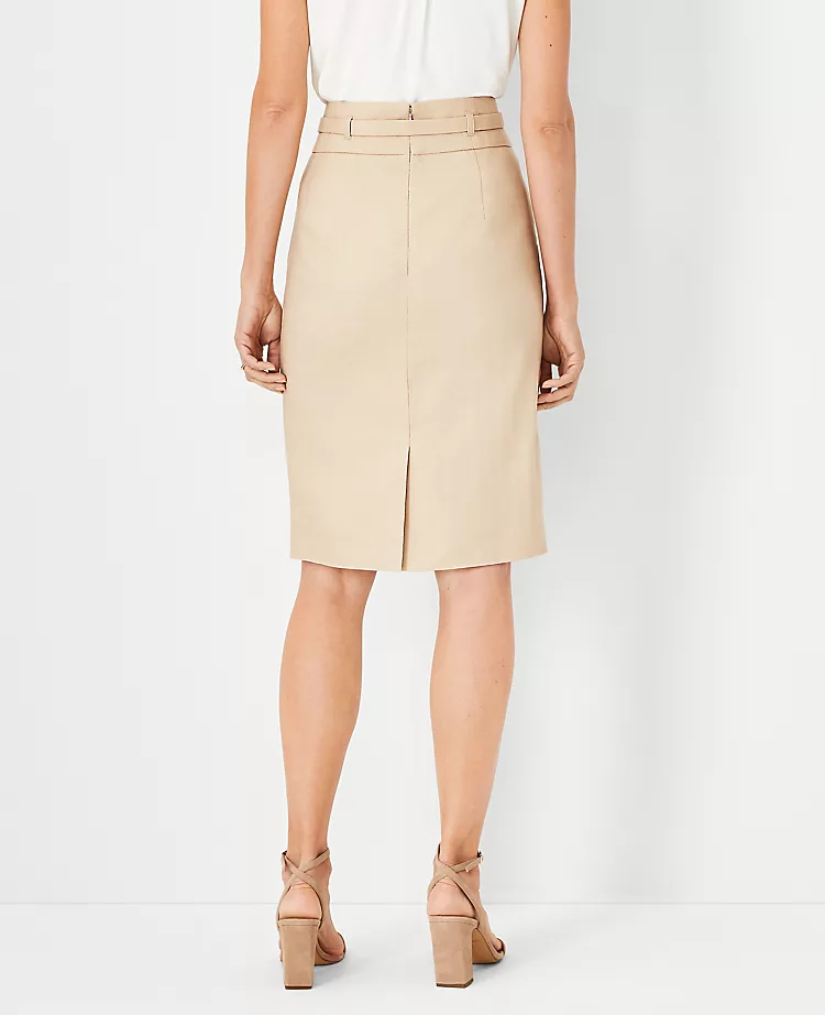 The Belted Seamed Pencil Skirt In Herringbone Linen Blend 2 The Belted Seamed Pencil Skirt In Herringbone Linen Blend - Image 2