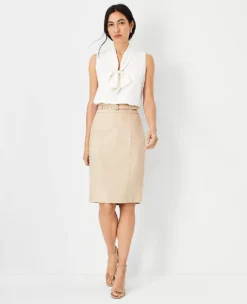 The Belted Seamed Pencil Skirt In Herringbone Linen Blend 6 The Belted Seamed Pencil Skirt In Herringbone Linen Blend -Outlet Modern Muse Closet Store 608804 7879 ALT2