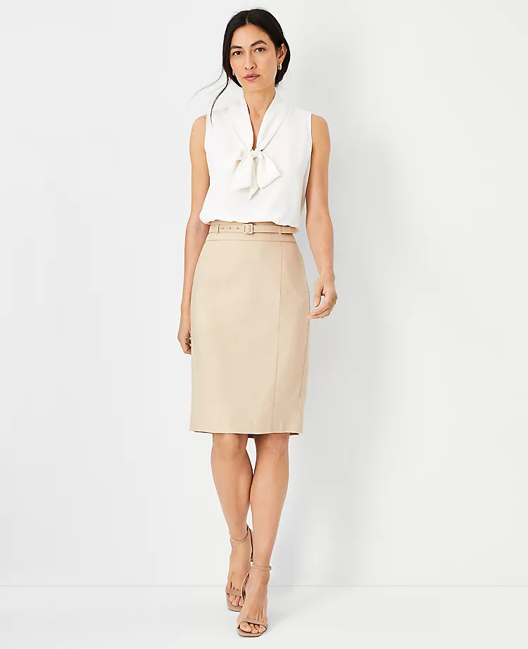 The Belted Seamed Pencil Skirt In Herringbone Linen Blend 3 The Belted Seamed Pencil Skirt In Herringbone Linen Blend - Image 3