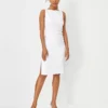 The Belted Boatneck Sheath Dress In Herringbone Linen Blend