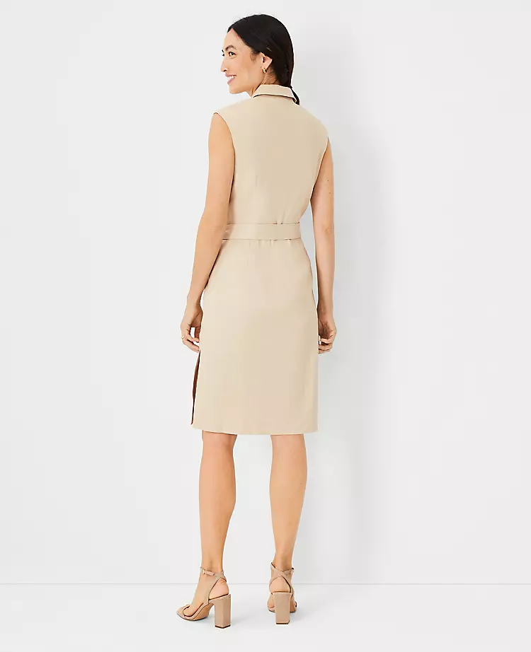 The Notched Collar Tie Waist Dress In Herringbone Linen Blend - Image 2