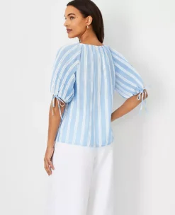 Striped Puff Tie Sleeve Top -Outlet Modern Muse Closet Store 608853 3435 ALT1