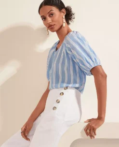 Striped Puff Tie Sleeve Top -Outlet Modern Muse Closet Store 608853 3435 MKTG1