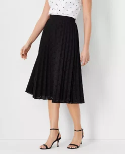Eyelet Pleated Skirt