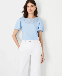 Embroidered Flutter Sleeve Tee