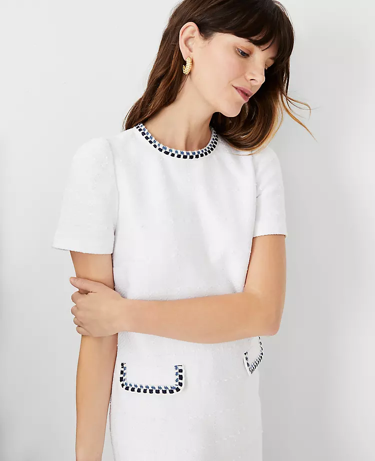 Trimmed Tweed Pocket Shift Dress - Image 3