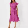 Eyelet Flutter Sleeve Midi Dress