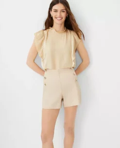 The Side Zip Sailor Short In Linen Blend