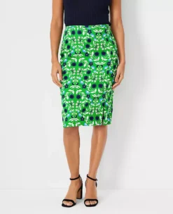 Floral Linen Blend Side Slit Pencil Skirt