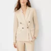 The Petite Long Double Breasted Blazer In Herringbone Linen Blend