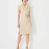 The Petite Notched Collar Tie Waist Dress In Herringbone Linen Blend