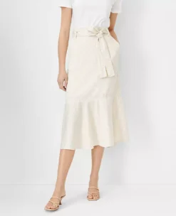 Petite Striped Tie Waist Flounce Midi Skirt