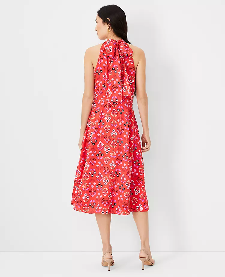 Petite Floral Tie Neck Flare Dress - Image 2
