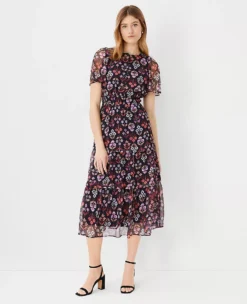Petite Floral Tiered Midi Dress